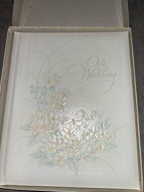 New vintage Our Wedding Embossed Floral Album - White with Pastel Accents